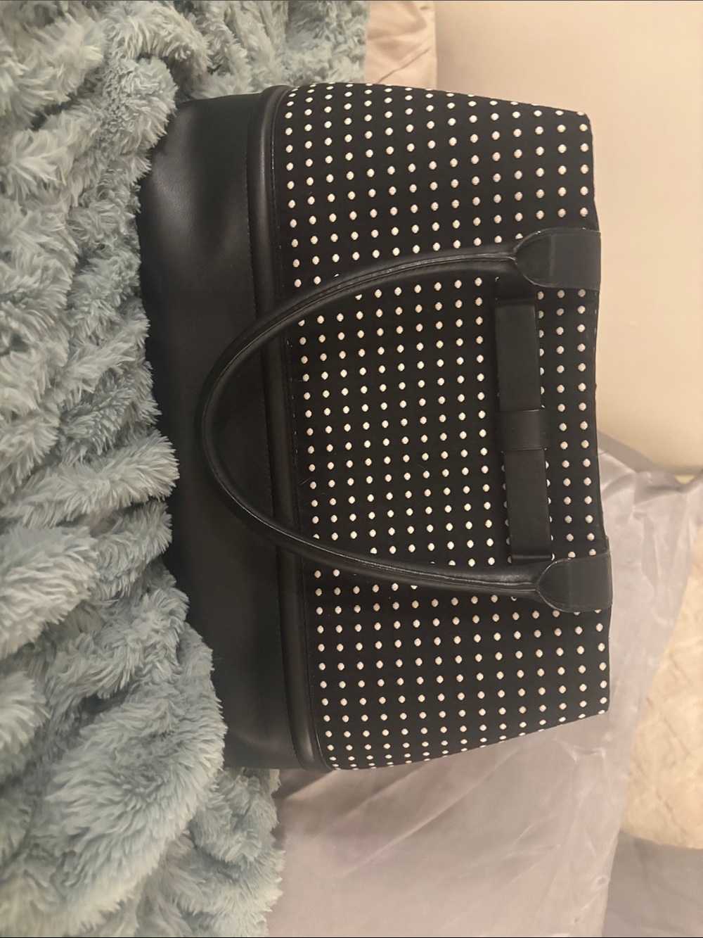 Kate Spade NY Chelsea Park Elena Tote Black White Cream Jacquard Polka Dots